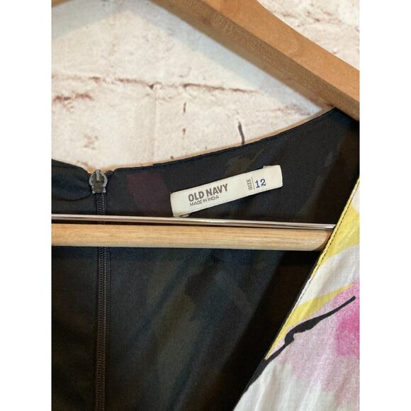 Old Navy Maxi Dress Womens 12 Black Pink Watercolor Floral Full Length Flowy Zip - Picture 5 of 16